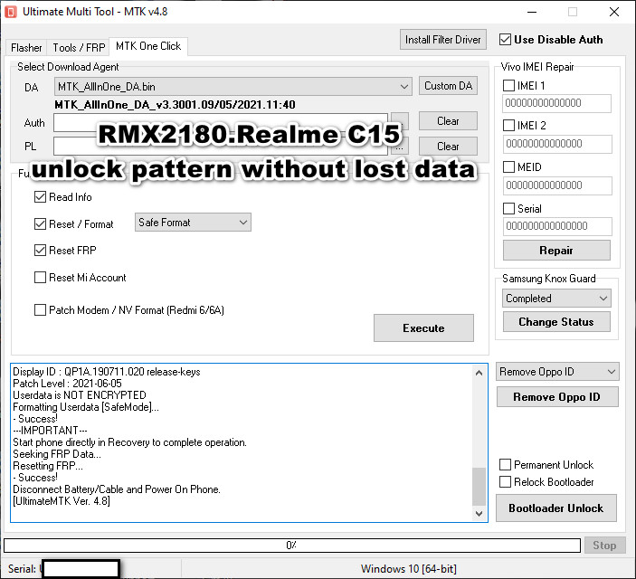RMX2180.Realme C15 unlock pattern without lost data