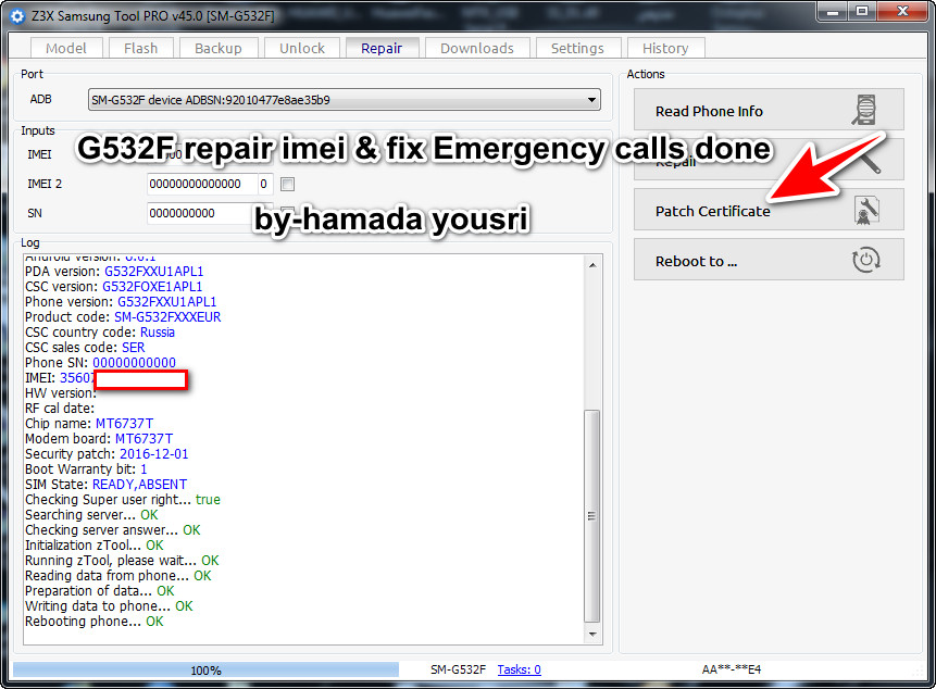     G532F repair imei & fix Emergency calls done