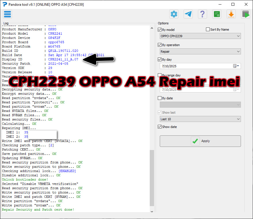 CPH2239 OPPO A54 Repair imei