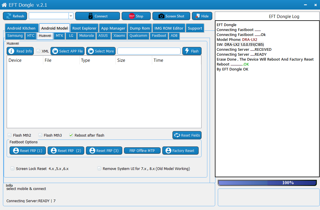 DRA-LX2 1.0.0.151(C185) FRP reset done by EFT Dongle