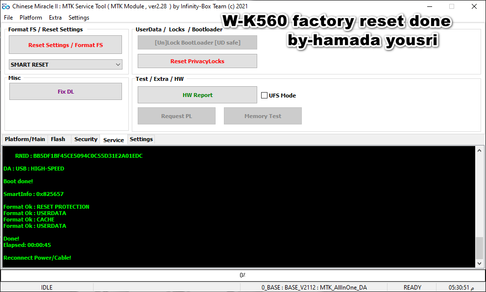 Wiko W-K560 factory reset done