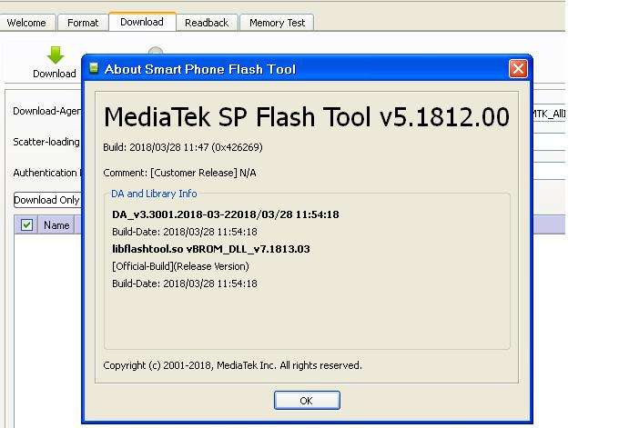 ����� ���� ������� SP Flash Tool v5.1812.00