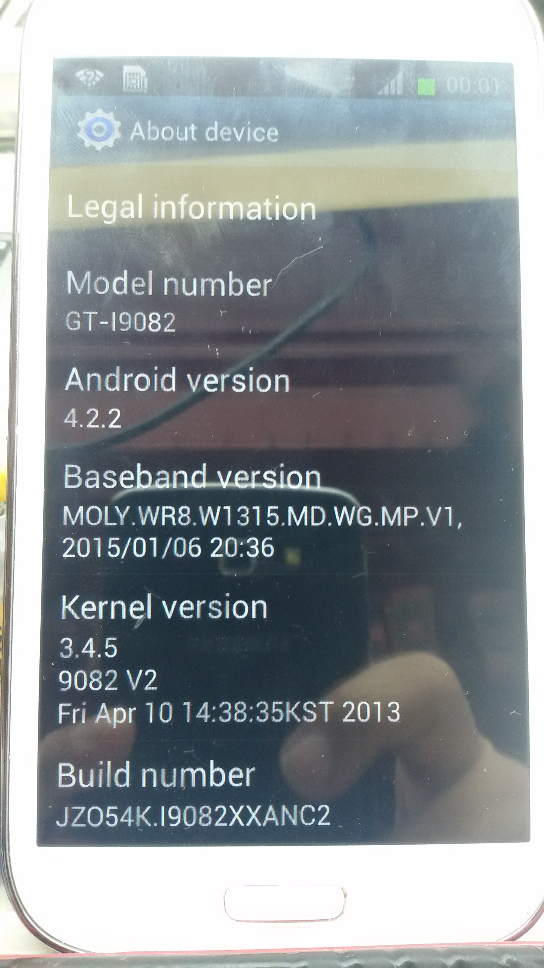 ����� GT-I9082 CPU MT6572 SW0000 Ver CA01 EMMC Size 0x0070000000