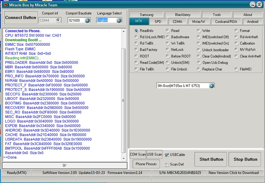 ����� GT-I9082 CPU MT6572 SW0000 Ver CA01 EMMC Size 0x0070000000