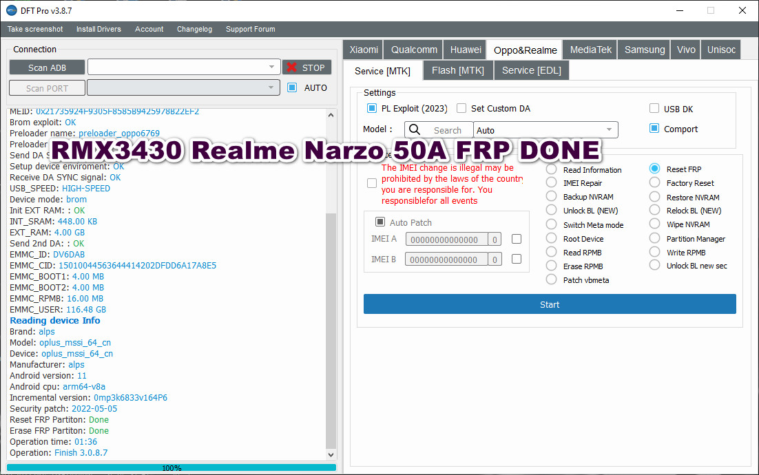 RMX3430 Realme Narzo 50A FRP DONE