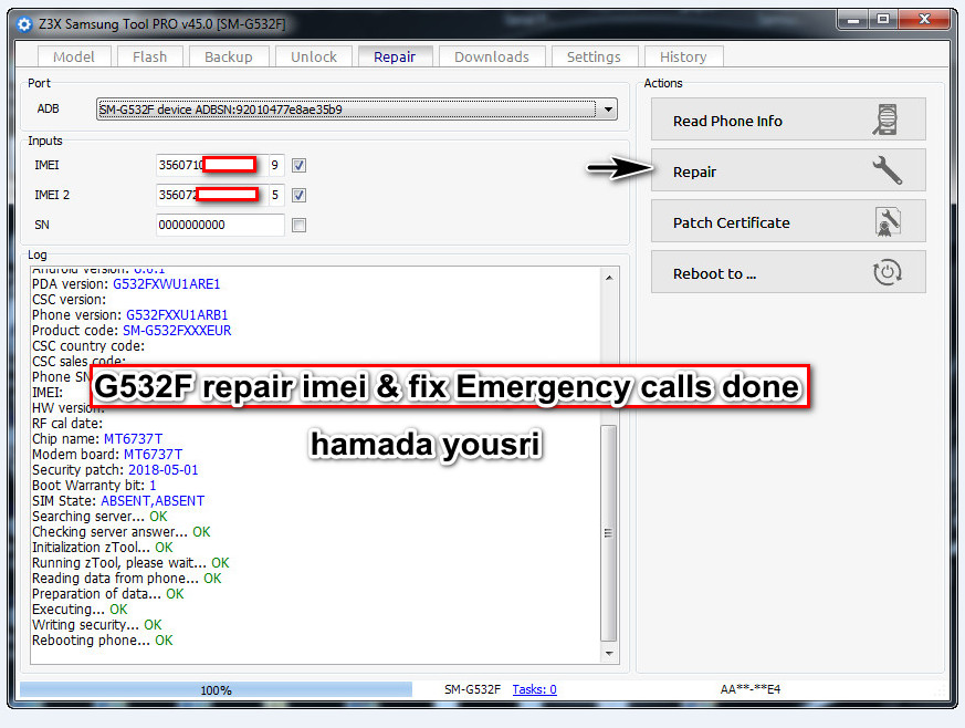     G532F repair imei & fix Emergency calls done