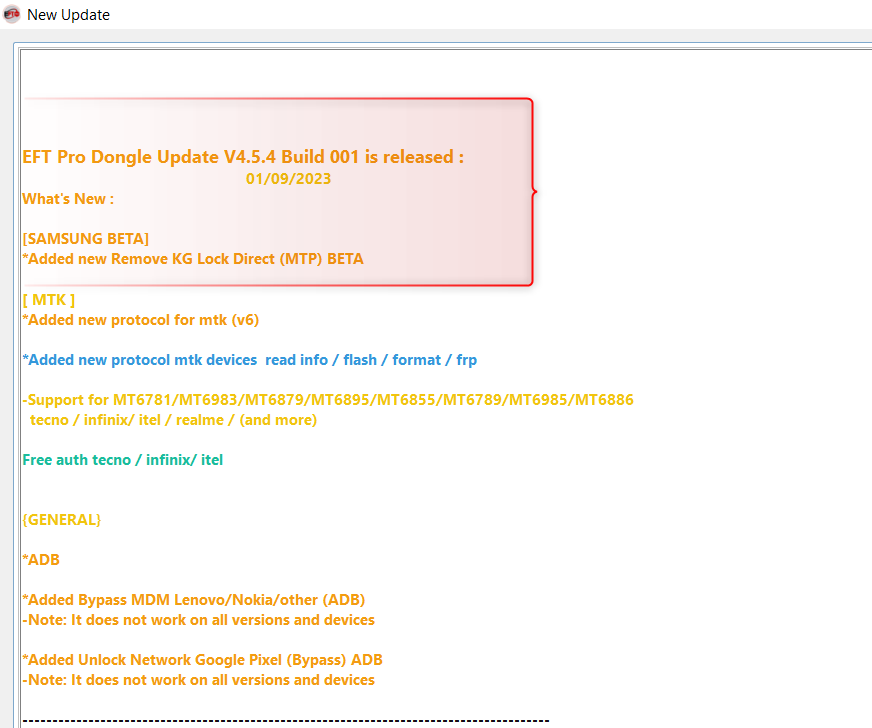 EFT_Pro Dongle V4.5.4 is Released SAMSUNG Remove KG Lock Direct (MTP)