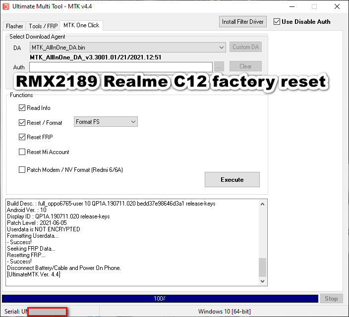 RMX2189 Realme C12 factory reset done