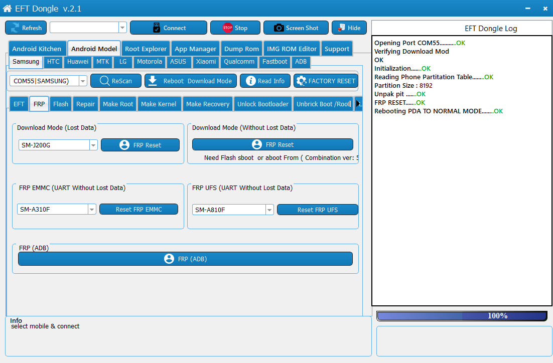 Sm-a520f frp reset done by eft dongle using j200g as model