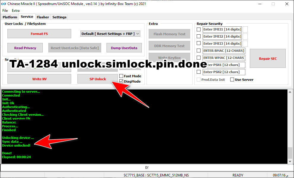   TA-1284 unlock.simlock.pin code.done