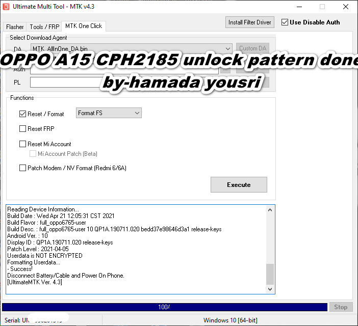 OPPO A15 CPH2185 unlock pattern done