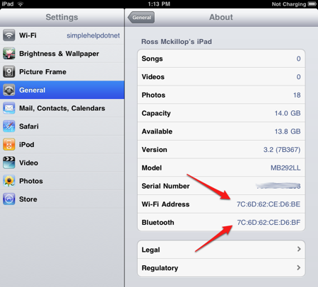    iPhone Bluetooth, Wifi Mac Address    