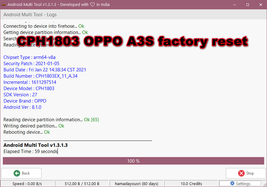 CPH1803 OPPO A3S factory reset