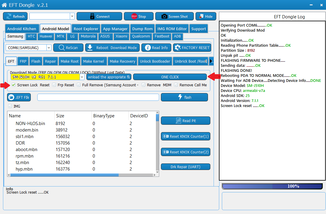 (SM-J510H reset screen lock done by  #EFT Dongle V2.1 (FRP ON-OEM ON