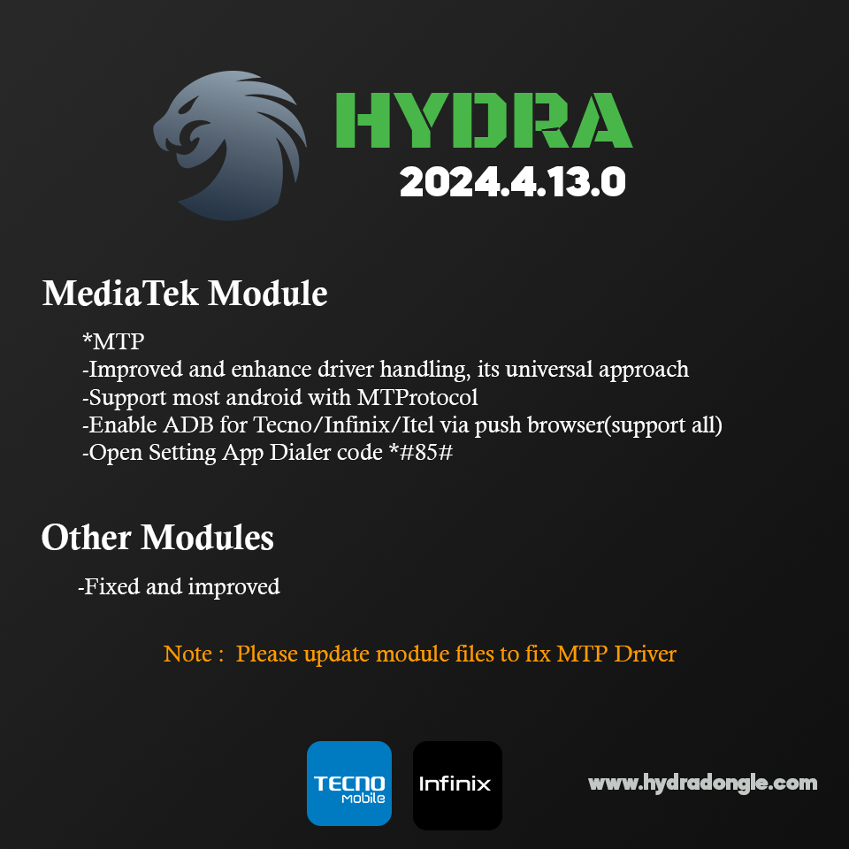 HydraTool Ver Infinix/Tecno Enable ADB via MTP