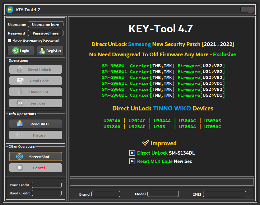 KEY-Tool 4.7 : -> Direct UnLock TINNO WIKO Devices | Direct UnLock Samsung N9,S9,S9+[TMB,TMK] New Sec Patch [2021,2022] - Exclusive ✅